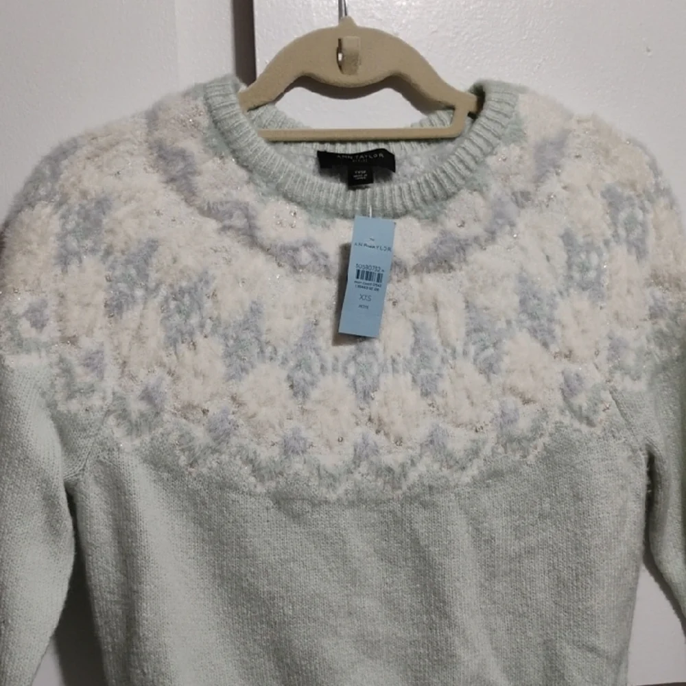 SALE! NWT Ann Taylor Light Green Fair Isle Mock Neck Sweater Fits Bigger (X2) - Picture 5 of 9